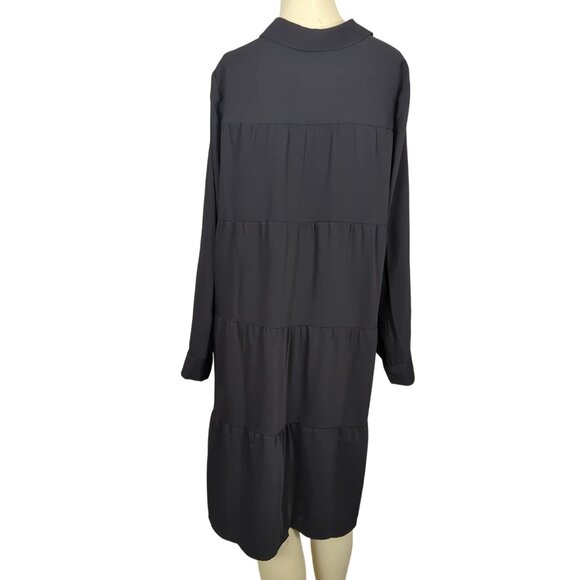 J. Jill Wearever Collection Black Shirt Dress M Button Front Ruffle Tiered Back - Picture 4 of 16